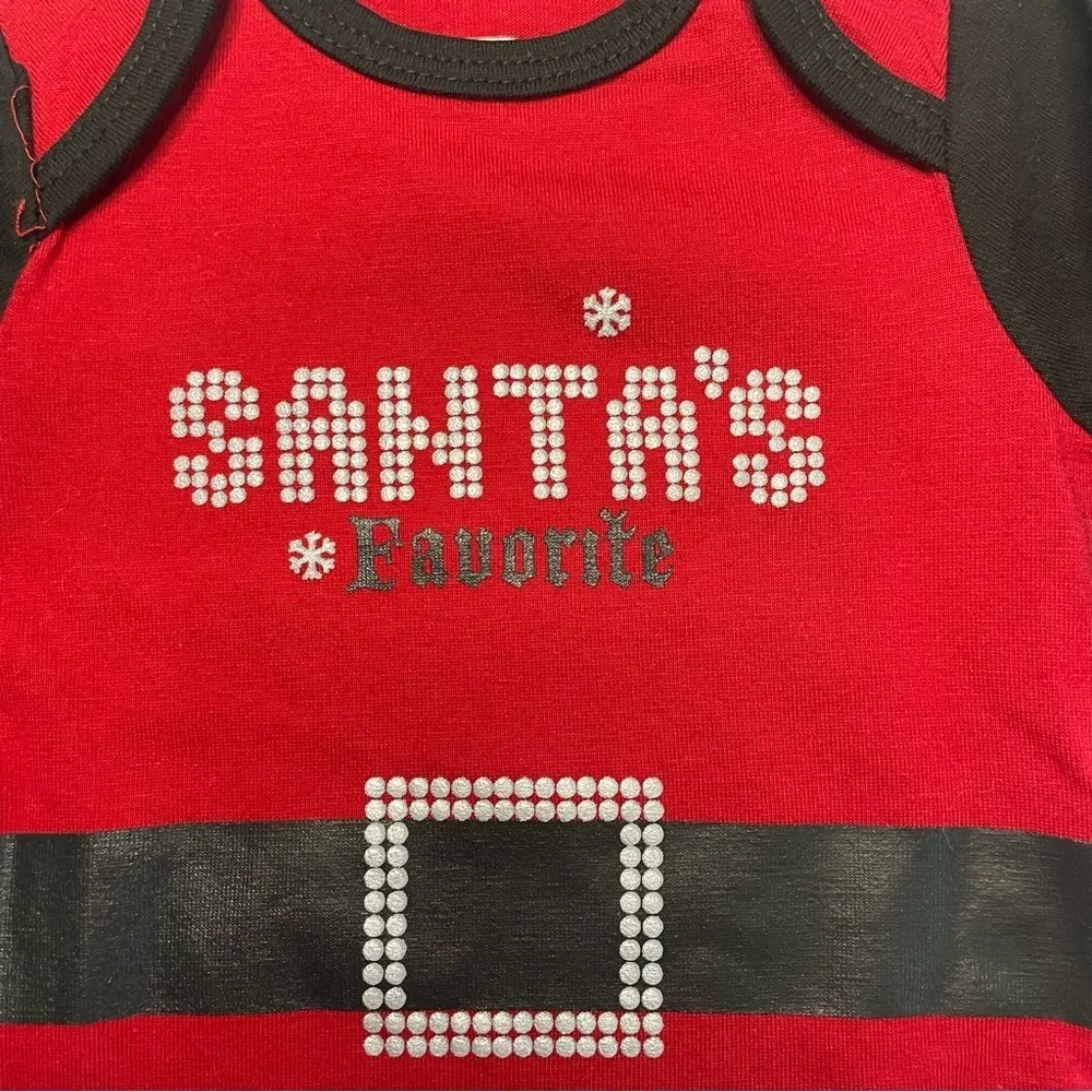 Baby Glam Newborn Santa’s Favorite NB Red and Black Long Sleeve Snaps PRELOVED